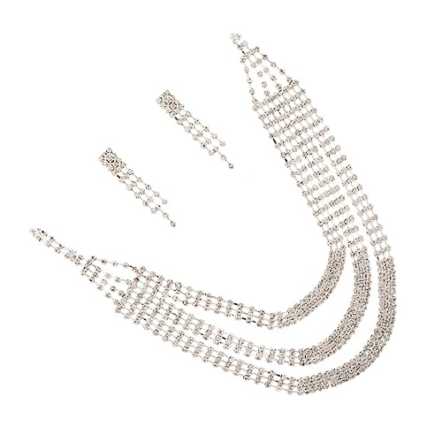 Healvian 1 Satz Strass -halskette -ohrring -set Braut Halskette Hochzeitsschmuck Strassohrringe Hochzeitsbrautschmuck Brauthalsanhänger Brauthalskette Brautohrringe Silber Strasssteine von Healvian
