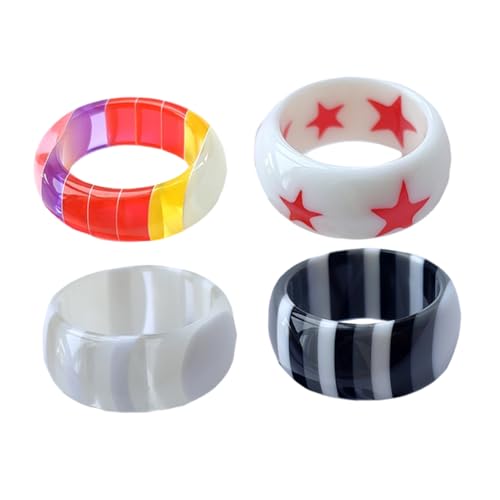 Healvian 4 Stück Modischer Harz Fingerringe Für Frauen Stylische Dekorative Ringe Knöchelring Fingerdekor Vielseitig Einsetzbar Für Jeden Anlass von Healvian