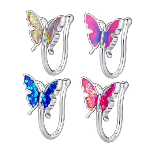 Healvian 1 Satz Teiliges Fake Nasenringe Für Frauen Verstellbare Piercing Nasenclips Ab Farben Hautfreundlicher Nasenschmuck 4 Stück von Healvian