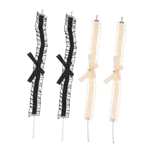 Healvian 4 Stück Frauen Choker Halskette Mit Falbala Spitze Und Schleife Schwarz Und Beige Elastisches Design Für Cosplay Und Partys von Healvian