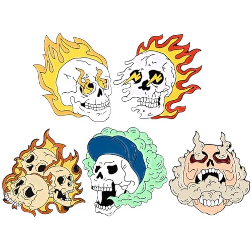 Healvian 1 Satz Teiliges Punk Schädel Brosche Emaille Abzeichen Für Taschen Rucksäcke Hüte Für Geburtstage Valentinstag Weihnachten Einfache Anbringung Für Damen Und 5 Stück von Healvian