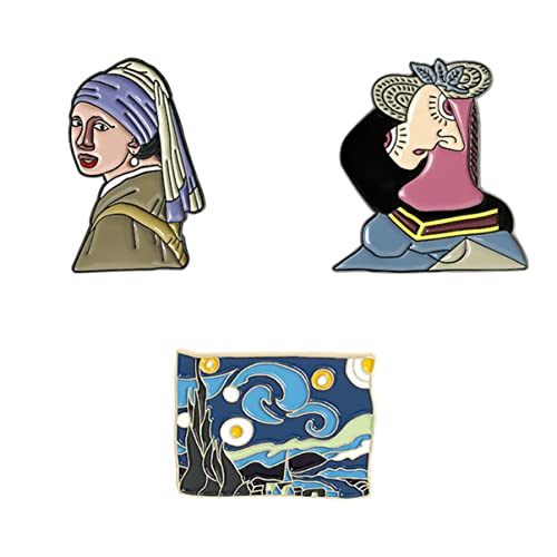 Healvian 3 Stücke Ölgemälde Brosche Satz Klassische Kunst Pin für Damen Stylische Kleiderbrosche Emaille Anstecker für Kleidung Mehrzweck Dekorationsbrosche von Healvian