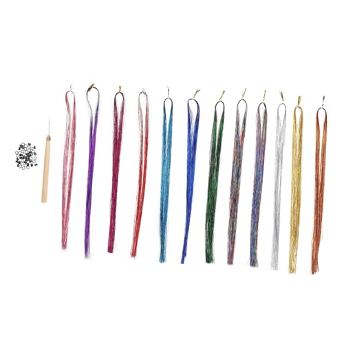 Healvian Glitzernde Haarsträhnen Set 12 Farben Haarverlängerungen Mit änge Ideales Haarzubehör Für ädchen Und Partys Inklusive Häkelnadel Und 200 Silikonringen von Healvian