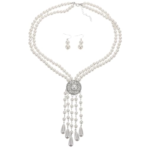 Healvian 1 Set Lange Perlenkette Kunstperlen Ohrring Set Perlenkette Vintage Barock Kostüm Statement Schmuck Für Hochzeit Und Mädchen von Healvian