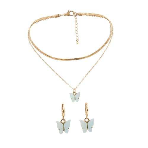 Healvian 1 Set Schmetterlings Halsketten Set Schmetterlings Ohrringe Trendy Ohrringe Schmetterlinge Halskette Modeschmuck Modeohrringe Schmuckgeschenk Dekorativer Schmuck Damenschmuck Blau von Healvian