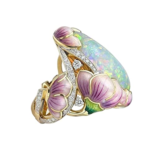 Healvian Opalstein Gießring Damen Modischer Floral Fingerring Bunte Zeichnung Hochzeits und Partyschmuck für Frauen von Healvian