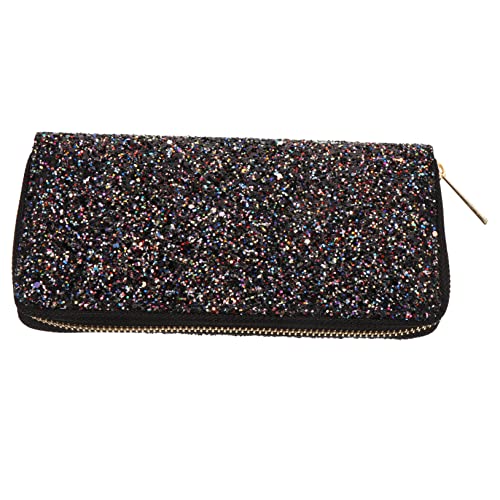 Healvian 1 Stück Damen Geldbörse Langer Geldbeutel mit Reißverschluss Tragbare Handtasche Kreatives Design für Reisen Schule und Arbeit Schwarz Glitzer von Healvian