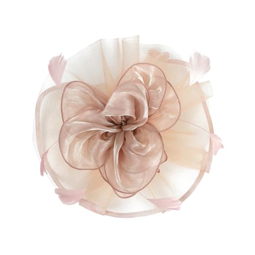 Healvian 1 Stück Elegant Mesh Federn Fascinator für Damen Hochzeitskopfschmuck Haaraccessoire für Partys Brautmode Besondere Anlässe Zartem Nude mit Sicherem Halt Charmantem Design von Healvian
