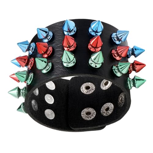 Healvian 1 Stück Punk Style Nietenarmband für Herren Einstellbares Handgelenkarmband PU mit Bunten Nieten für Partys Alltagsmode von Healvian