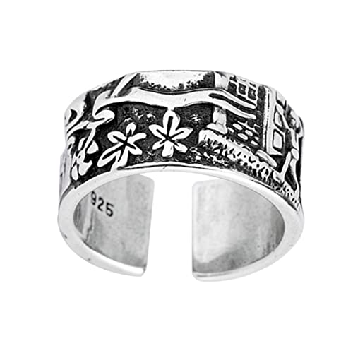 Healvian 1 Stück Retro Ethnic Finger Ring mit Blumenmuster Offener Ring für Damen Stilvolle Schmuckaccessoires für Festivals Partys Alltägliche Anlässe von Healvian
