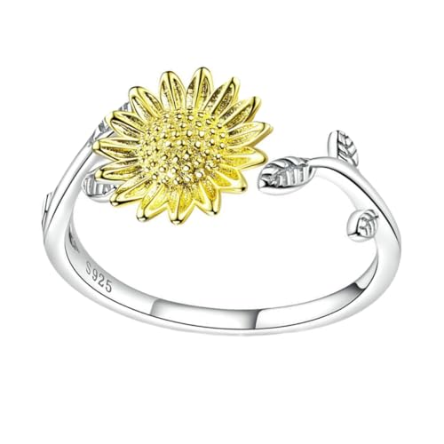 Healvian 1 Stück Sonnenblumenring Silber Verstellbarer Eleganter Ring für Damen Hochwertiger Langlebiger Schmuck für Besondere Anlässe Perfektes für Freundin Mutter Tochter Symbol für Wärme von Healvian