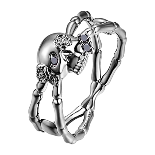 Healvian 1 Stück Stylischer Schwarzer Schädelring für Damen und Herren Vintage Punk Schmuck Verstellbar Einzigartiges Accessoire für Festivals und Alltagskleidung von Healvian
