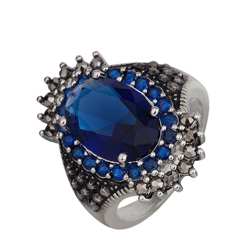Healvian 1 Stück Übertriebener Edelsteinring Frauen Fingerring Ringe Für Frauen Dekorativer Fingerring Ringschmuck Ringe Modischer Fingerring Blue Synthetische Edelsteine von Healvian