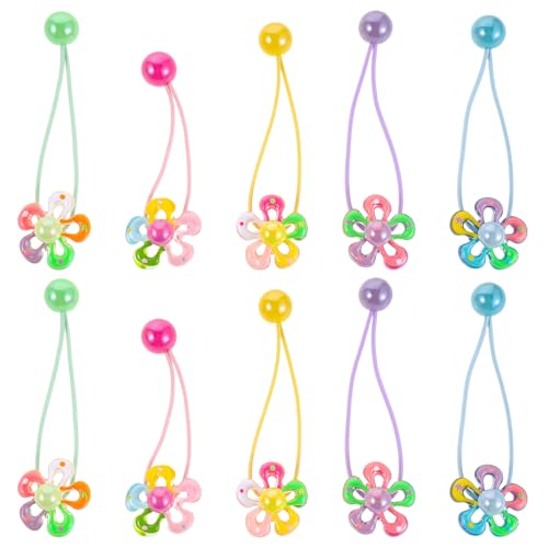Healvian 10 Blumen-Haargummis: Buntes Cartoon-Blumen-Haargummi für Kinder – Elastische Haarbänder – Süße Mädchen-Accessoires für die Geburtstagsparty von Kleinkindern von Healvian