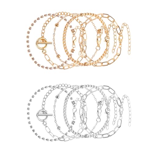 Healvian 10 Stück Teiliges Boho Schmuckset Damen Hand Fußkette Verstellbar mit Stabilem in Silber und Gold Modisches Armband Fußkettchen Alltag und von Healvian