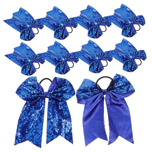 Healvian 10 Stück Teiliges Cheerleader Haarschleifen Pferdeschwanzhalter aus Strapazierfähigem Glitzernde Sichere Haargummis für Mädchen für Sport und Tanzauftritte in Royalblau von Healvian