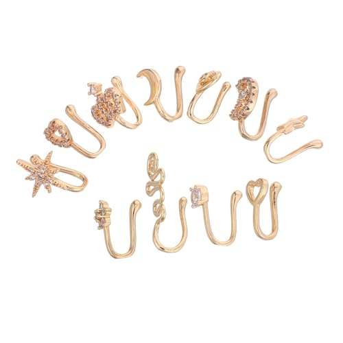 Healvian 11 Stück Teiliges Fake Nose Rings aus Kupfer mit Schimmernden -akzenten Leichter Hautfreundlicher nicht Piercender Nasenclip-schmuck für Damen und Herren Schmerzfreie Alternative von Healvian