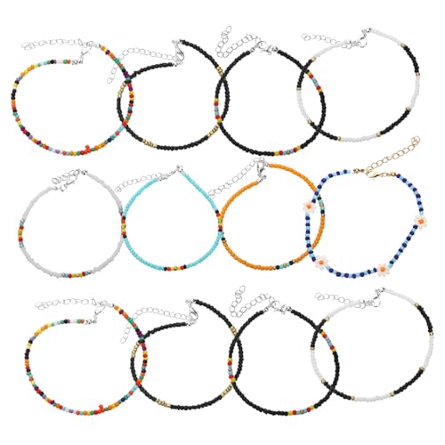 Healvian 12 Stck Teiliges Farbenfrohes Perlen Fußkettchen für Damen Mehrlagig für Strandpartys Festivals und Alltag Langlebig und Perfektes Schmuckstück für von Healvian