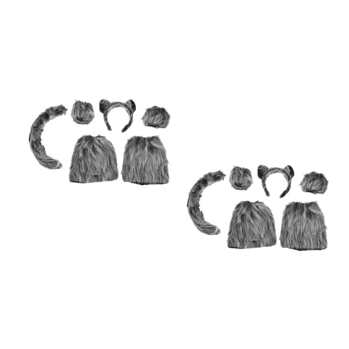 Healvian 12 Stck. Teiliges Wolf Kostüm Set Weiches Plüsch Wolf Ohren Haarreif Handschuhe und Beinwärmer Kuscheliges Tierkostüm Zubehör für Halloween Cosplay und Themenpartys von Healvian