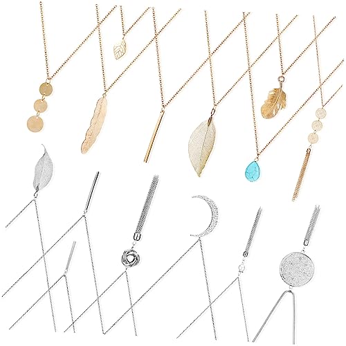 Healvian 12 Stück Lange Quasten für Damen Teiliges Y Förmiges Anhänger Set mit Runden Stäben und Blättern Vielseitig für Besondere Anlässe und Alltag von Healvian