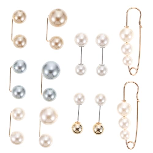 Healvian 12 Stück Taillennadelschmuck Perlen Sicherheitsstifte Taillenbrosche Broschenstifte Sicherheitsbrosche Taillenschnalle Cardigan-Verschluss Perlennadeln für Kleidung Legierung von Healvian