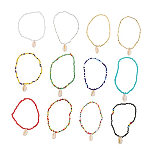 Healvian 12 Stück Teiliges Handgefertigtes Fußkettchen Bunten Glasperlen Muscheln Elegantes Bohemian Schmuckset für Frauen für Strandpartys Besondere Anlässe von Healvian