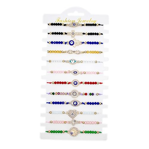 Healvian 12 Stück Teiliges Verstellbare Augen Perlenarmbänder Schutzarmbänder Blau für Damen und Herren Glücksbringer für Verschiedene Anlässe von Healvian