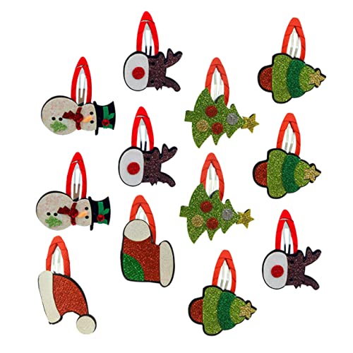 Healvian 12 Stück Weihnachtshaarspangen Sackleinen Weihnachtsmann Haarnadeln Kostüm Mädchen Weihnachtsspangen Schneemann Haarspangen Santa Haarspange Weihnachtsdeko Faden Tuch von Healvian