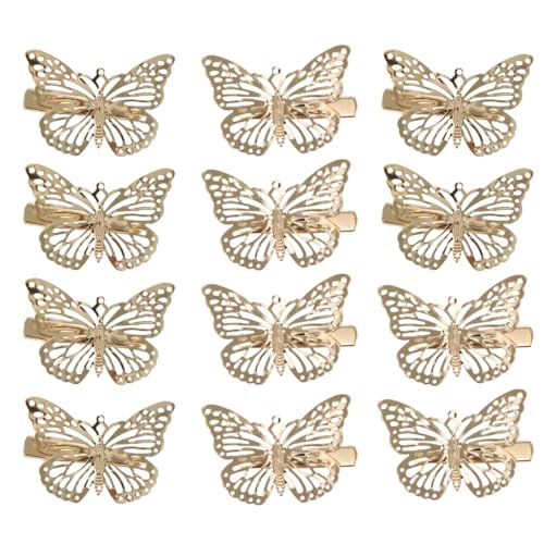 Healvian 12st Schmetterling Haarspangen Mädchen Rutschfeste Haarklammer Gold Schmetterling Haarnadeln aus Metall Haarklammern Mit Großer Schleife von Healvian