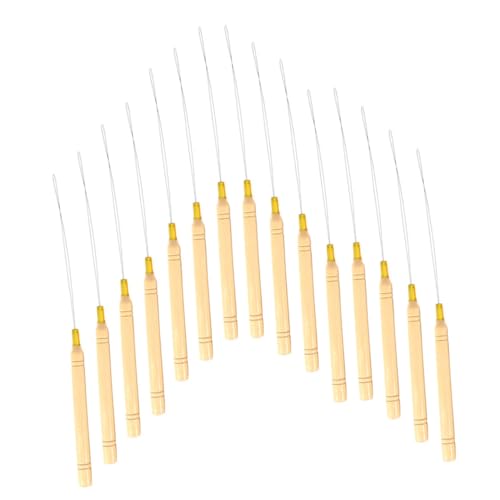 Healvian 15 Stück Teiliges Micro Ring Haarverlängerungs häkelnadeln mit Holzgriff Fadeneinfädler und Pulling Hook für Natürliche und Synthetische Haare Geeignet für Micro Nano ringe von Healvian