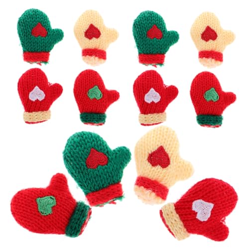 Healvian 16 Stück Teiliges Mini Strickhandschuhe Kleine Handgefertigte Weihnachtshandschuhe für Diy Bastelprojekte Puppenhaus Dekoration Bunte Mini Handschuhe Rot Grün von Healvian