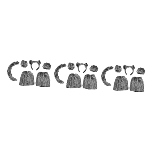 Healvian 18 Stck. Teiliges Halloween Wolf Kostüm Set mit Einzigartigem Geradem Plüsch Wolfsohr Haarreif Vielseitiges Cosplay Tier Accessoire für Damen und Herren Festival und Party von Healvian