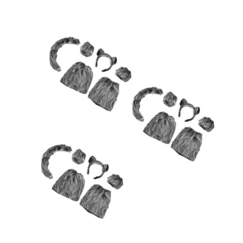 Healvian 18 Stck. Teiliges Wolf Kostüm Set mit Plüsch Tierohren Haarreif Handschuhe und Beinwärmer Leichtes Vielseitiges Cosplay Zubehör für Erwachsene und Halloween Party von Healvian