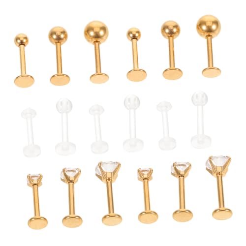 Healvian 18 Stück Teiliges Lippenpiercing aus mit Flachem Rücken Zirkonia Ergonomischem Design Rostfrei Komfortabel Geeignet für Tragus Helix Conch Nase Lippe Vielseitige Piercing Schmuck von Healvian