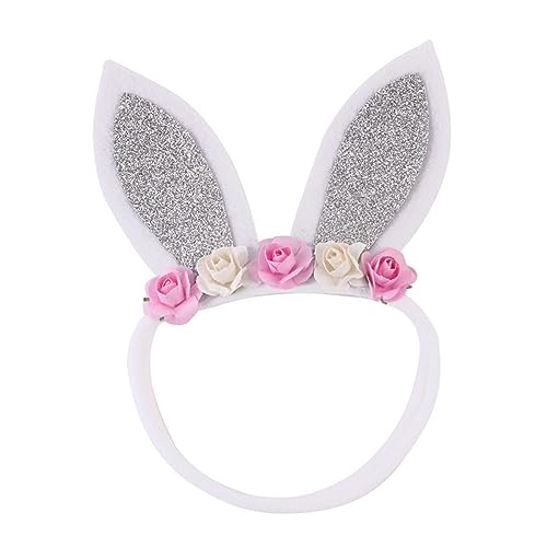 Healvian Blumen-stirnband Aus Nylon Mit Hasenohren Für Junge Mädchen Haarband Kopfschmuck Für Ostern Party-haar-accessoires Silber von Healvian