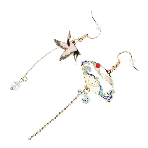 Healvian 1Paar Asymmetrische Fan Ohrringe Mit Kran Design Quaste Ohrringe Für Frauen Retro Style Als Für Besondere Anlässe von Healvian