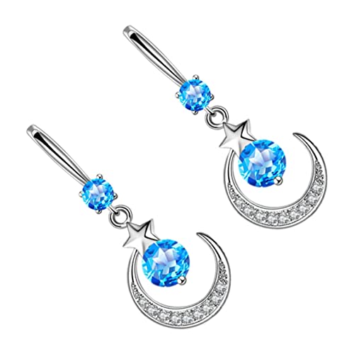 Healvian 1Paar Moon Star Ohr Anhänger Baumelnde Ohrringe Für Frauen Funkelnde Ohrdekoration Mit Blauem Zirkonia Für Besondere Anlässe Tägliches von Healvian