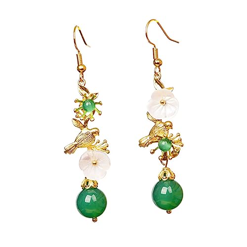 Healvian 1Paar Vintage Blumenohrringe Grünem Achat mit Elegant für Mutter Feier Besonderer Anlässe von Healvian