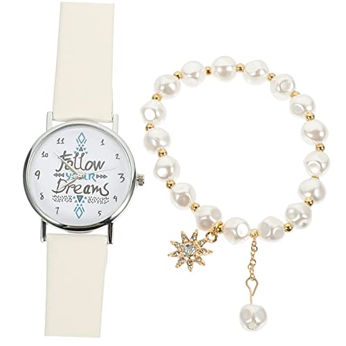 Healvian 1Satz Damen Armbanduhr Mit Armband Weiße Lederuhr Mit Stilvollem Design Freizeit Besondere Anlässe Teiliges Für Frauen von Healvian