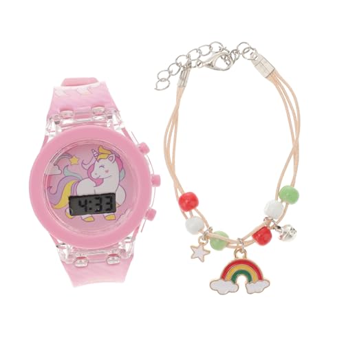 Healvian 1Satz Unicorn Muster Kinderuhr mit Leuchtfunktion Cartoon Armbanduhr für Jungen für Jahre Farbenfrohes Design Leicht Verstellbar von Healvian