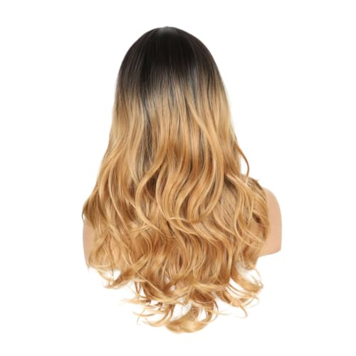 Healvian Perücke Für Frauen Mittellange Locken Realistische Kapuze Haaraccessoire Netz-perückenabdeckung Haarschmuck Für Damen Schwarz Farbverlauf Hellgold von Healvian