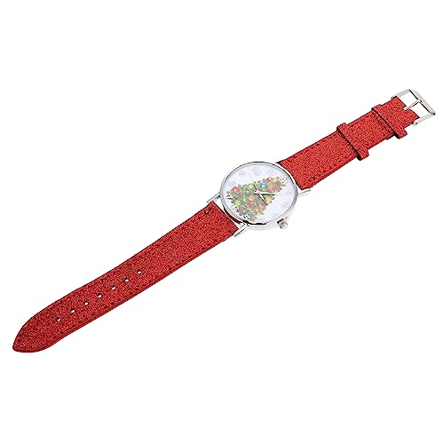 Healvian Damen Armbanduhr mit Weihnachtsbaum Rotes Edelstahlband Leichte Analoge Quarzuhr Eleganter Modeschmuck für Frauen und Mädchen Perfektes zu Weihnachten von Healvian