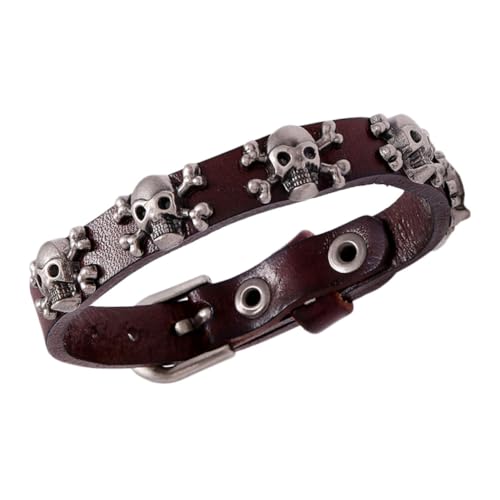 Healvian 1Stück Retro Style Handgelenkkette Hochwertigem Rindsleder Verstellbares Punk Armband Mit Kreativem Handzubehör Für Herren Damen von Healvian