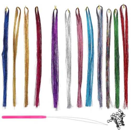 Healvian 1satz Haarsträhnen Mit Werkzeugen Bunte Funkelnde Haarverlängerungen Für Für Partys Festivals Cosplay Und Alltag Silikonclips Und Häkelnadel von Healvian