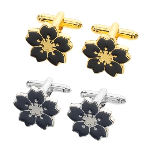 Healvian 2 Paar Manschettenknöpfe Mit Blumenmuster, Minimalistische Manschettenknöpfe Mit Blumenmuster Für Männer Und Frauen, Hemdknöpfe Im Retro-japanischen Stil, Aus von Healvian