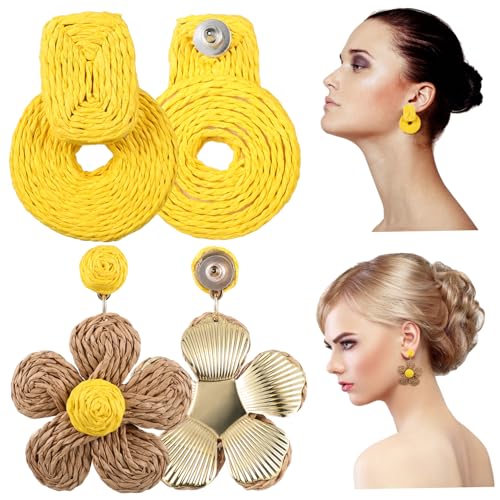 Healvian 2 Paar Raffia Ohrhänger für Frauen Leichte Boho Ohrringe für Sommer Kreative Statement Schmuckstücke Anlässe Hautfreundlich Langlebig Healvian 2 Paar Raffia Ohrhänger für Frauen Leichte Boho Ohrringe für Sommer Kreative Statement Schmuckstücke Anlässe Hautfreundlich Langlebig von Healvian