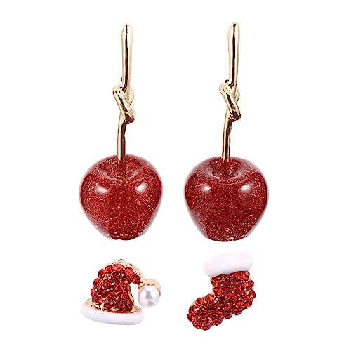 Healvian 2 Paar Weihnachten Ohrstecker Silber Ohrhaken mit Strahlenden Ohrringen Weihnachtsmütze Kirsche Design Festlicher Ohrschmuck Geschenkset von Healvian