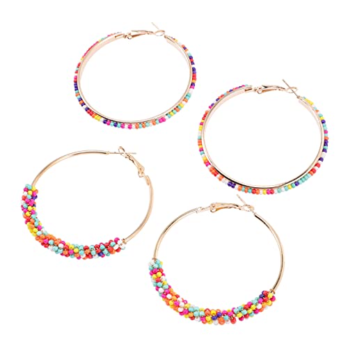 Healvian 2 Paare Boho perlenohrringe Runde Creolen Handgefertigt Leicht Dangle Mädchen Sommer Modeschmuck Accessoire von Healvian