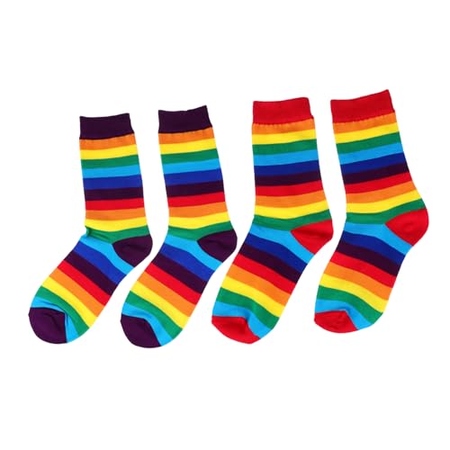 Healvian 2 Paare Damen und Herren Mid calf Socken mit Elastischem Modische Regenbogenstreifen Bequeme Langlebige Freizeitsocken für Jahreszeiten für Alltag und Freizeit von Healvian