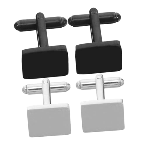 Healvian 2 Paare Edelstahl Manschettenknöpfe Set Quadratisch DIY Design Langlebig Kratzfest Vielseitig für Herren Business Hochzeit Freundschaftsaccessoire von Healvian